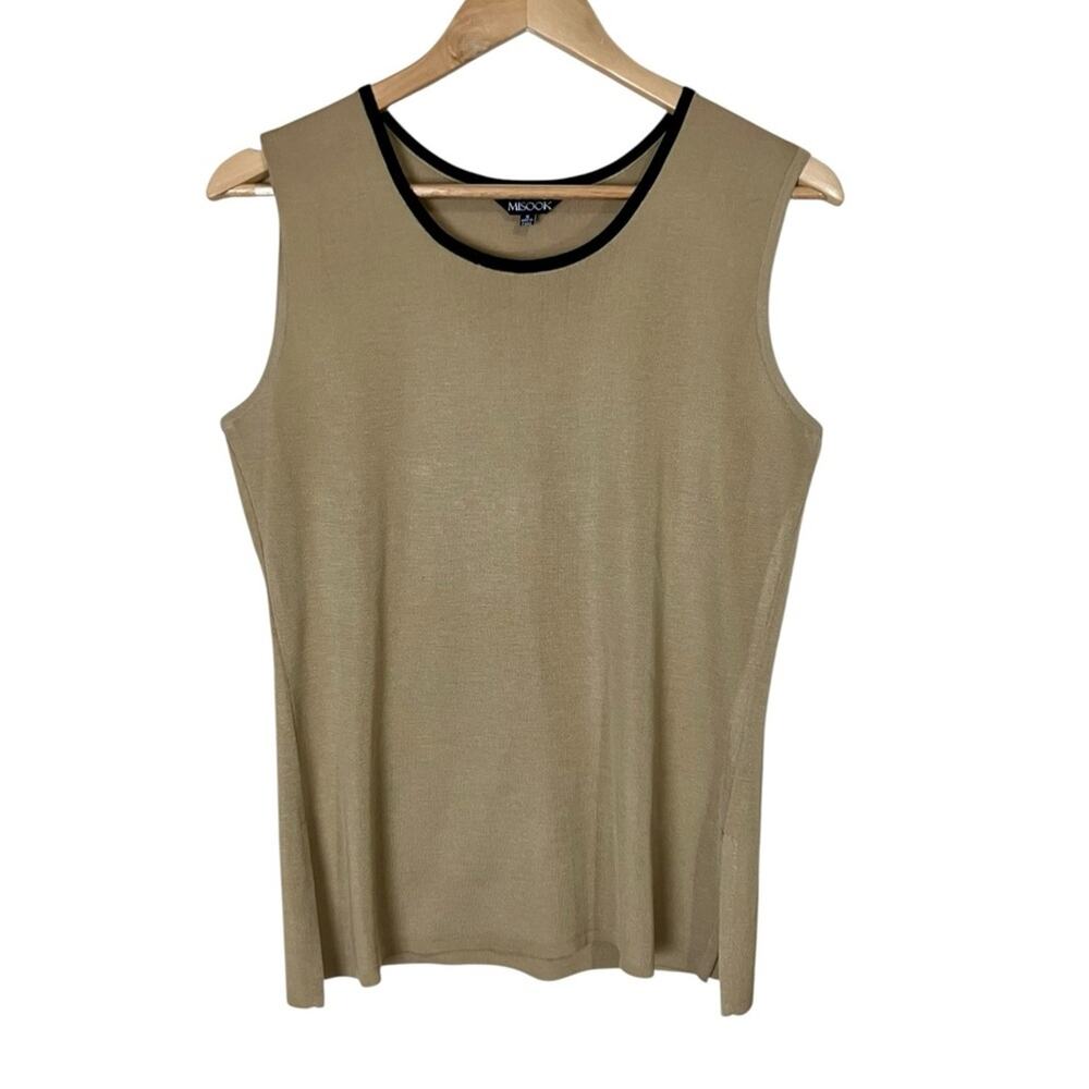 Misook Tan Knit Shell Tank with Contrast Neckline Size Small